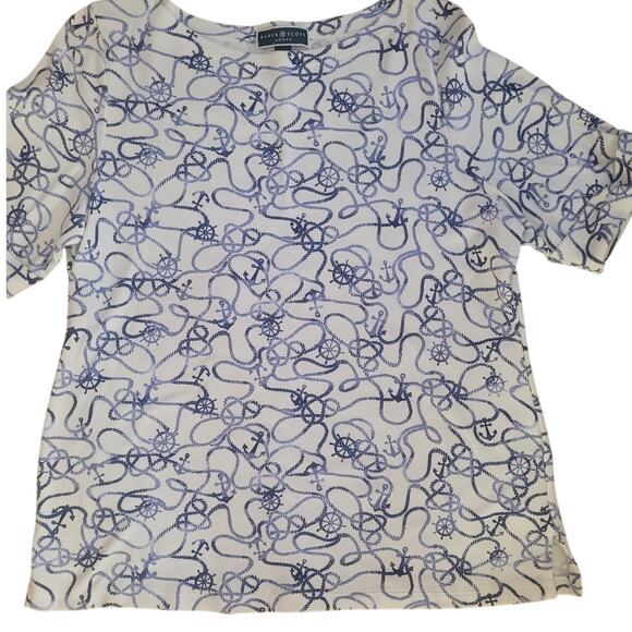 Karen Scott White Shirt Blue Anchors/Helm Sz 1X - Picture 2 of 5